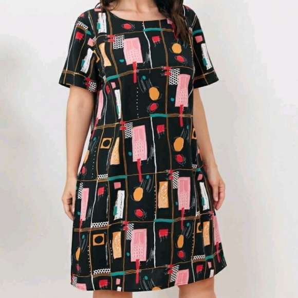 #34 Brand New Plus Geometric Print Tunic Dress - Picture 2 of 11